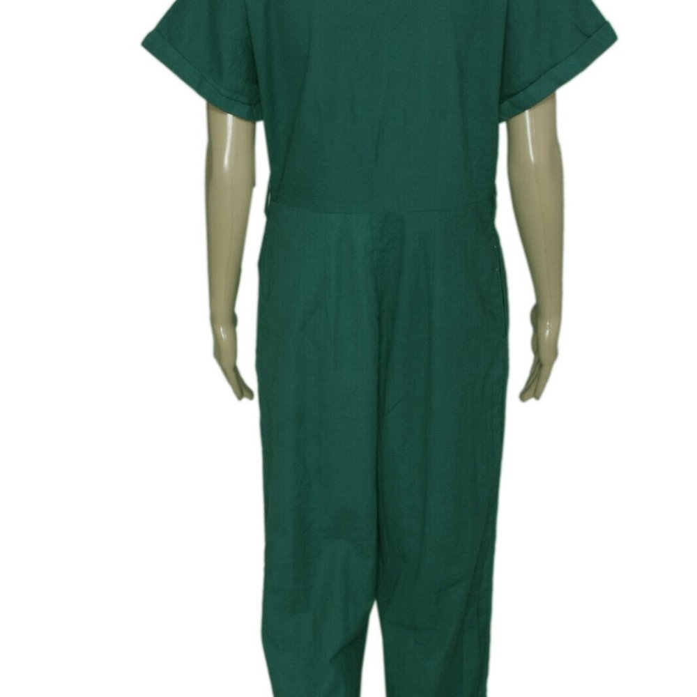 Old khaki jumpsuit Green Button Cotton Wide Leg New M 10 - Picture 3 of 6
